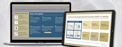 Infographic on community-acquired pneumonia on a laptop