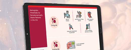 A tablet with an image of the infographic on Hemoglobin Thresholds for Hemodynamically Stable Patients in the ICU