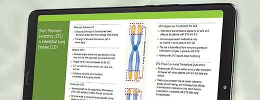 A tablet with an image of the infographic on Short Telomere Syndrome and ILD