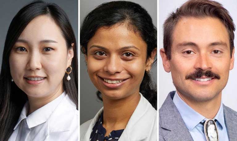 Headshots of Hyo-bin Um, MD; Astha Chichra, MD; Nicholas Villalobos, MD